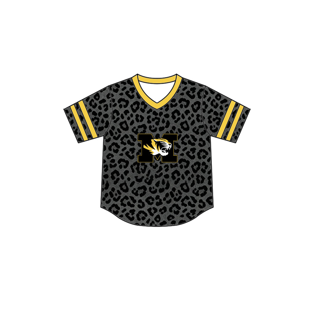 Custom moq 5 mix size summer teams Baby Boys Black Leopard Team Short Sleeve T Shirts Tops