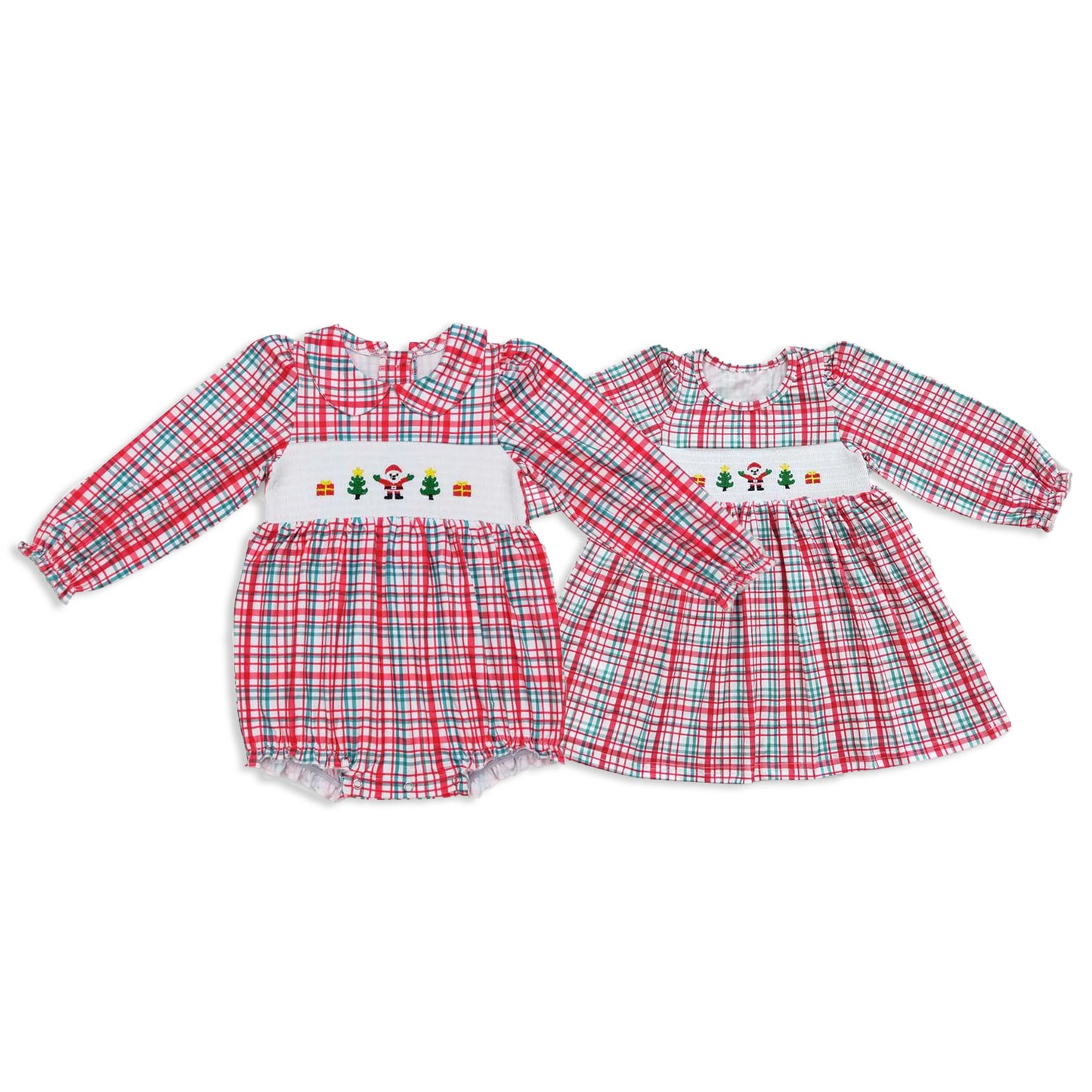 RTS NO MOQ Sibling baby girl clothes Embroidery summer skirt Christmas smock dress