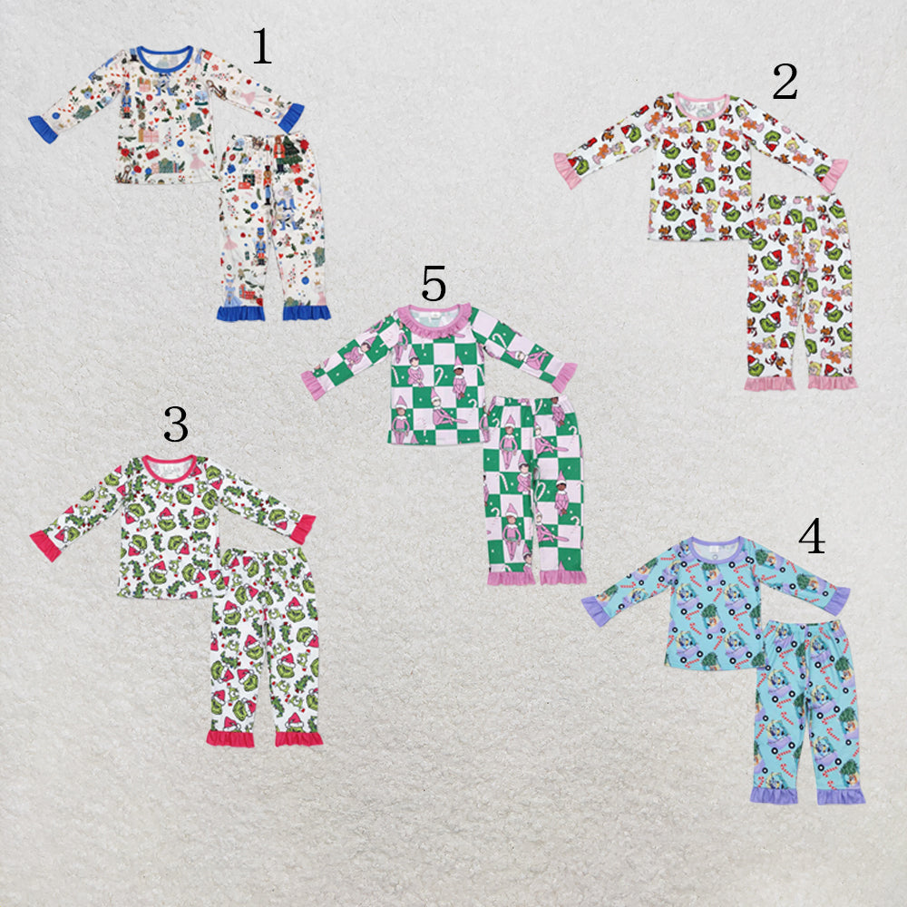 RTS Sibling Baby Girls Christmas Candy Bamboo Pajamas Clothes Sets