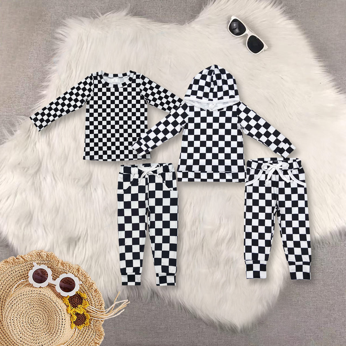 RTS NO MOQ Sibling baby boy clothes plaid long-sleeved trousers suits