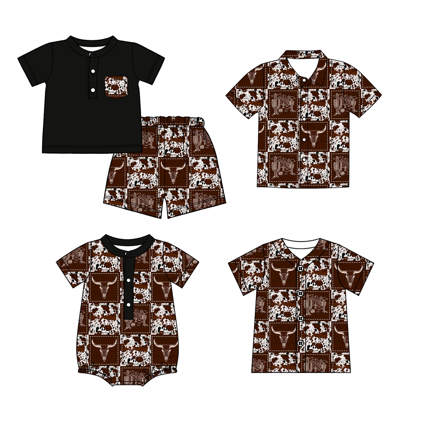 26.1.20 custom each style moq 5 eta 6-8 week Sibling Sister cow head baby boy short sleeve shorts sets and top 2 and romper match family design