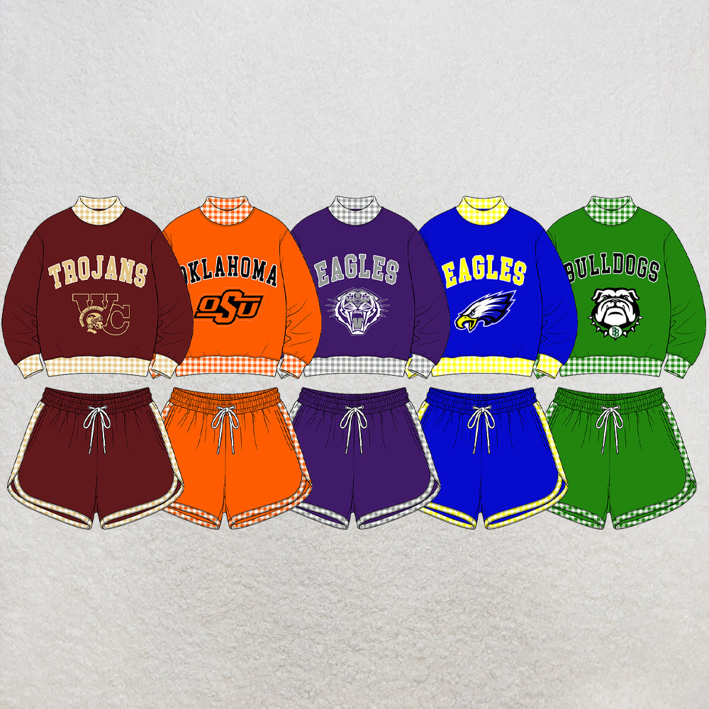 custom moq 5 mix size XY072403 Baby Kids Letter Print Checked Long Sleeve Top Shorts Casual Team Daily Outfit