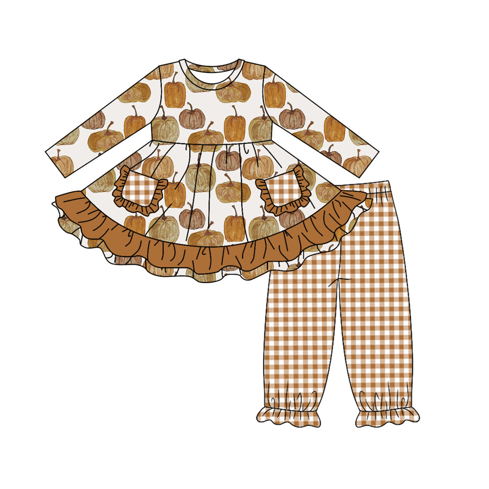 5.18custom each style moq 5eta 4-5week Sibling Sister Weird pumpkin prints girls outfits and baby romper match family design