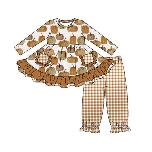 5.18custom each style moq 5eta 4-5week Sibling Sister Weird pumpkin prints girls outfits and baby romper match family design