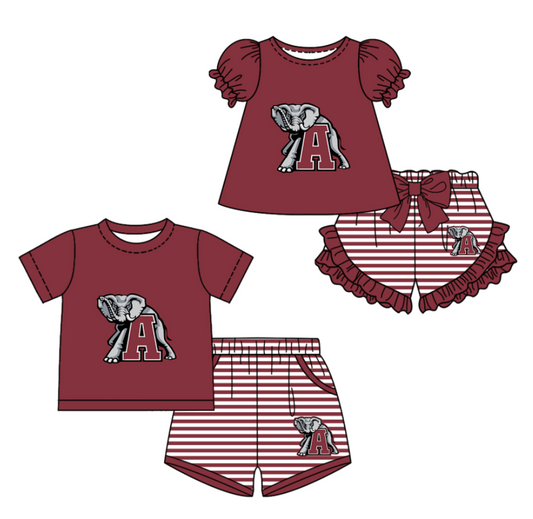 Custom moq 5 mix size milk silk summer teams Dark red Baby Girl Boy Short-Sleeved Shorts Set Toddler Kids Clothing Set