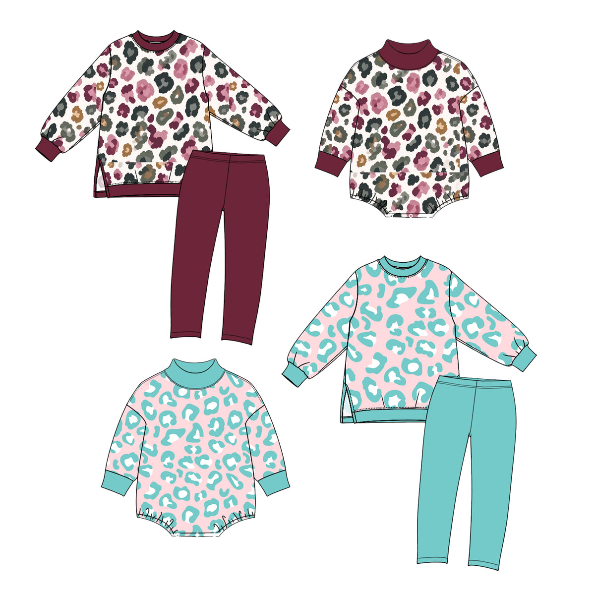 (Preorder new) No moq yoga fabric Baby Girls Leopard Print Long Sleeve Top And Leggings Set