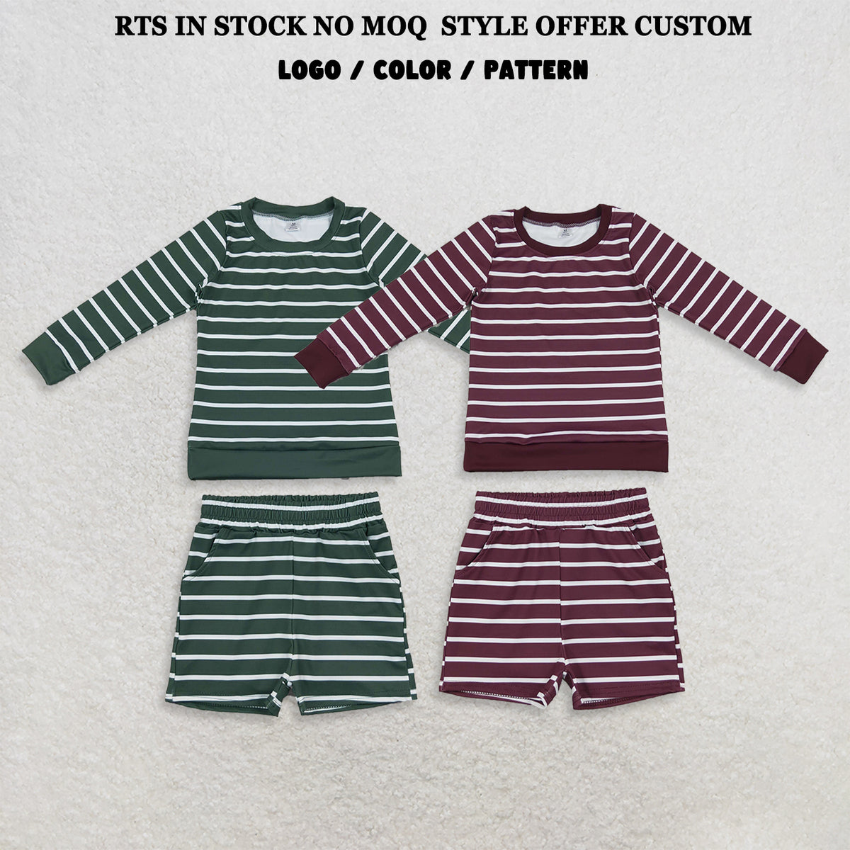 RTS NO MOQ Sibling yoga fabric Baby Girls Striped Long Sleeve Top And Shorts Yoga Active Set