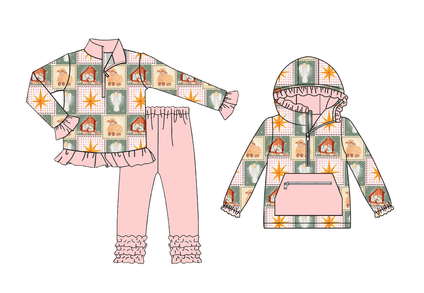 25.8.26 custom each style moq 5eta 4-6week Sibling Sisters baby girl long sleeve pants sets and top match family design