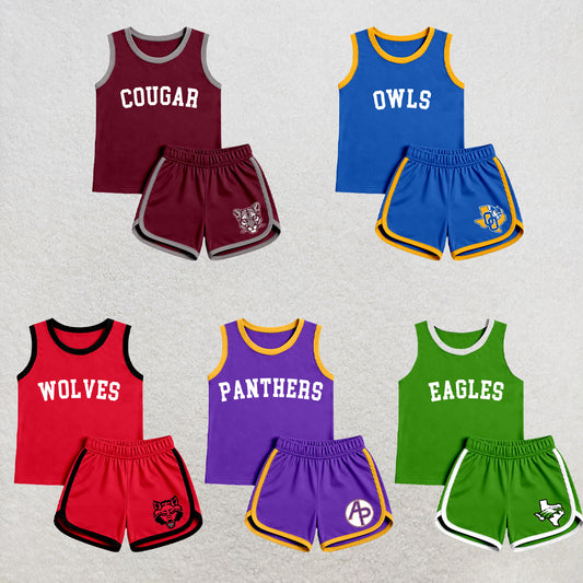 custom moq 5 mix size XY071502 Baby Kids Sleeveless Tank Top Elastic Waist Shorts Team Outfit