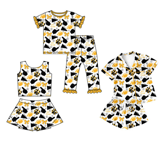 25.9.26 custom each style moq 8 eta 6-8week Sibling Sisters team bow baby girl short sleeve pants set and shorts sets and skirts sets match family design