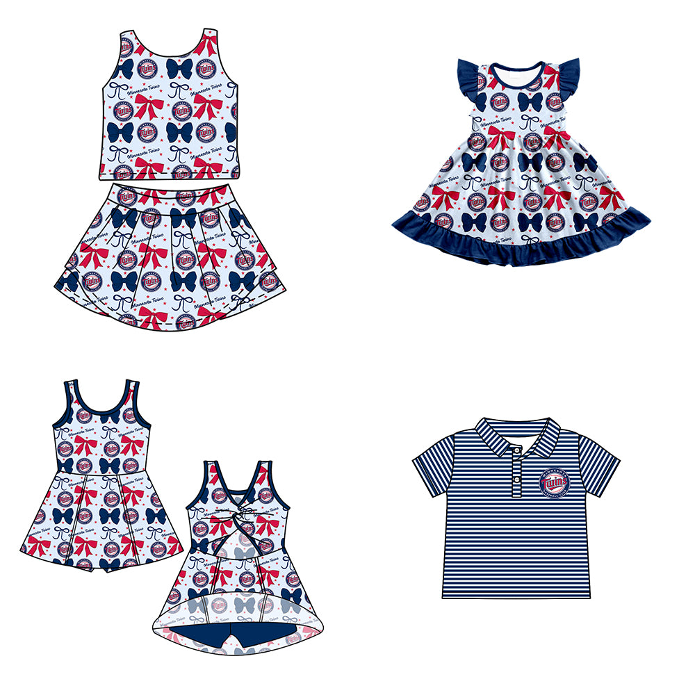 Custom moq 5 mix size milk silk summer teams baby girls clothes team bow blue sleeveless skirts sets and dress 1 and dress 2 and top-25.6.20