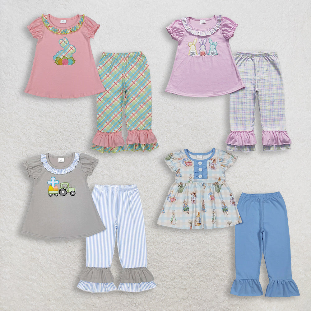 RTS NO MOQ Sibling Baby Girls Easter Ruffle Tunic Top   Ruffle Pants Clothing Set for Infants
