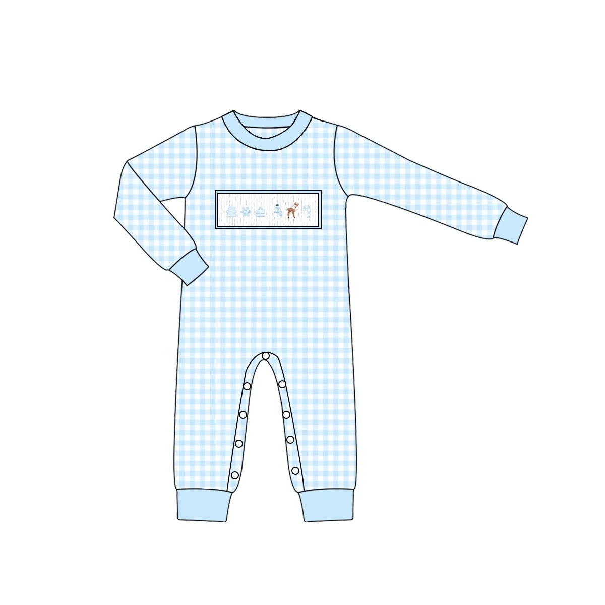 Custom moq 3 eta 6-8 weeks Sky blue plaid long romper