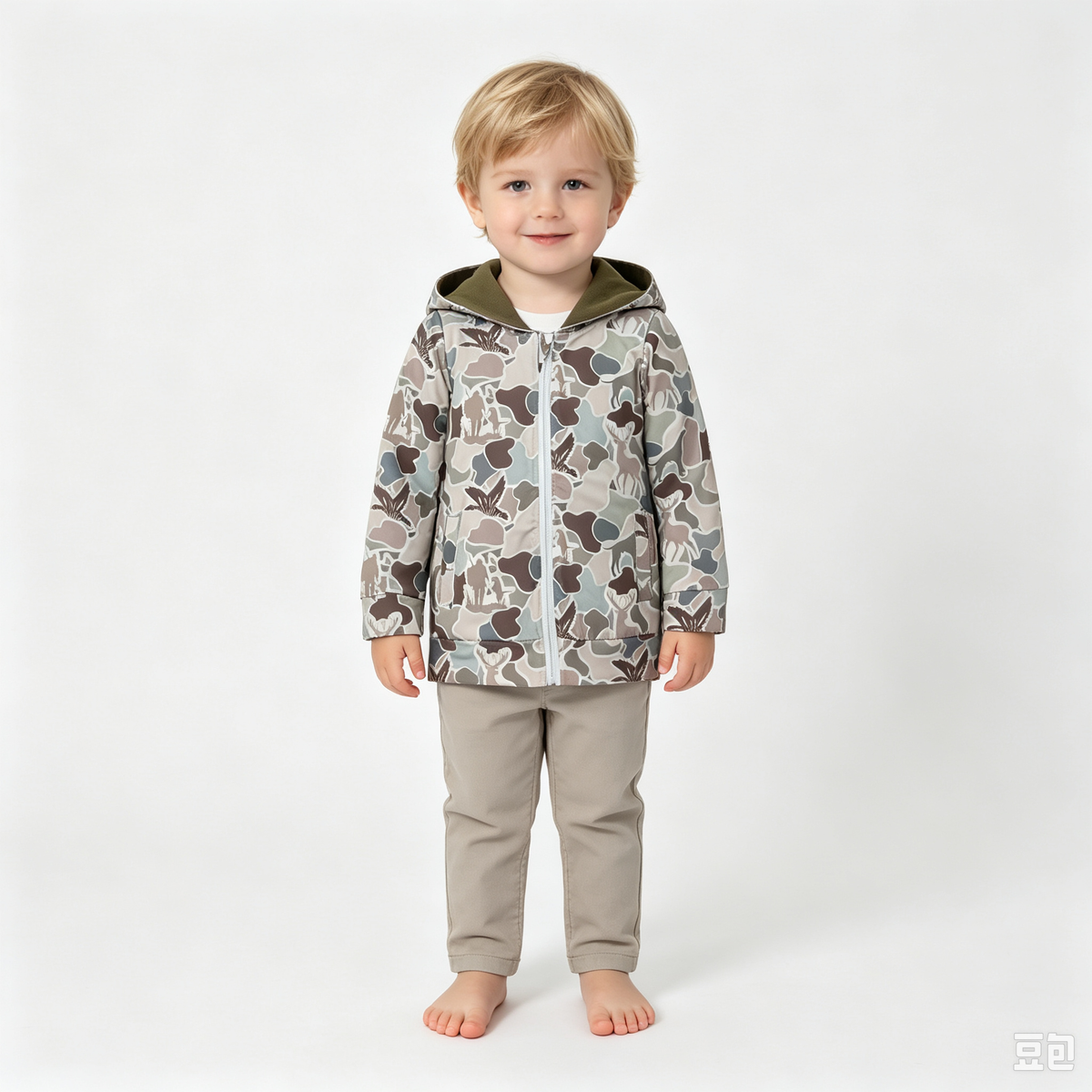 RTS NO MOQ Sibling milk silk Baby Kids Light Duck Camo Full Zip Hooded Jacket