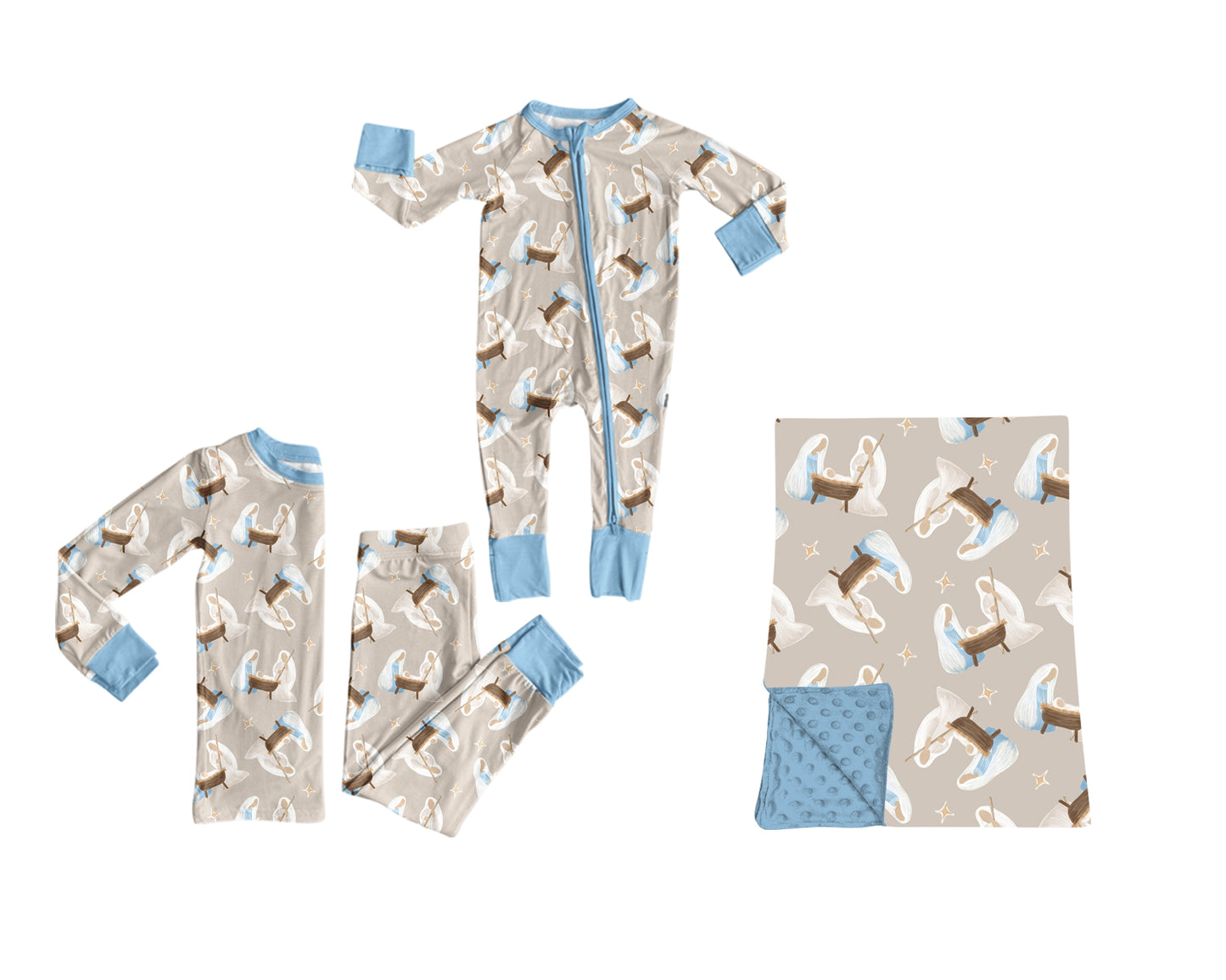 (Preorder new) No moq Girls Baby  pattren Pajama Set with romper Minky Blanket