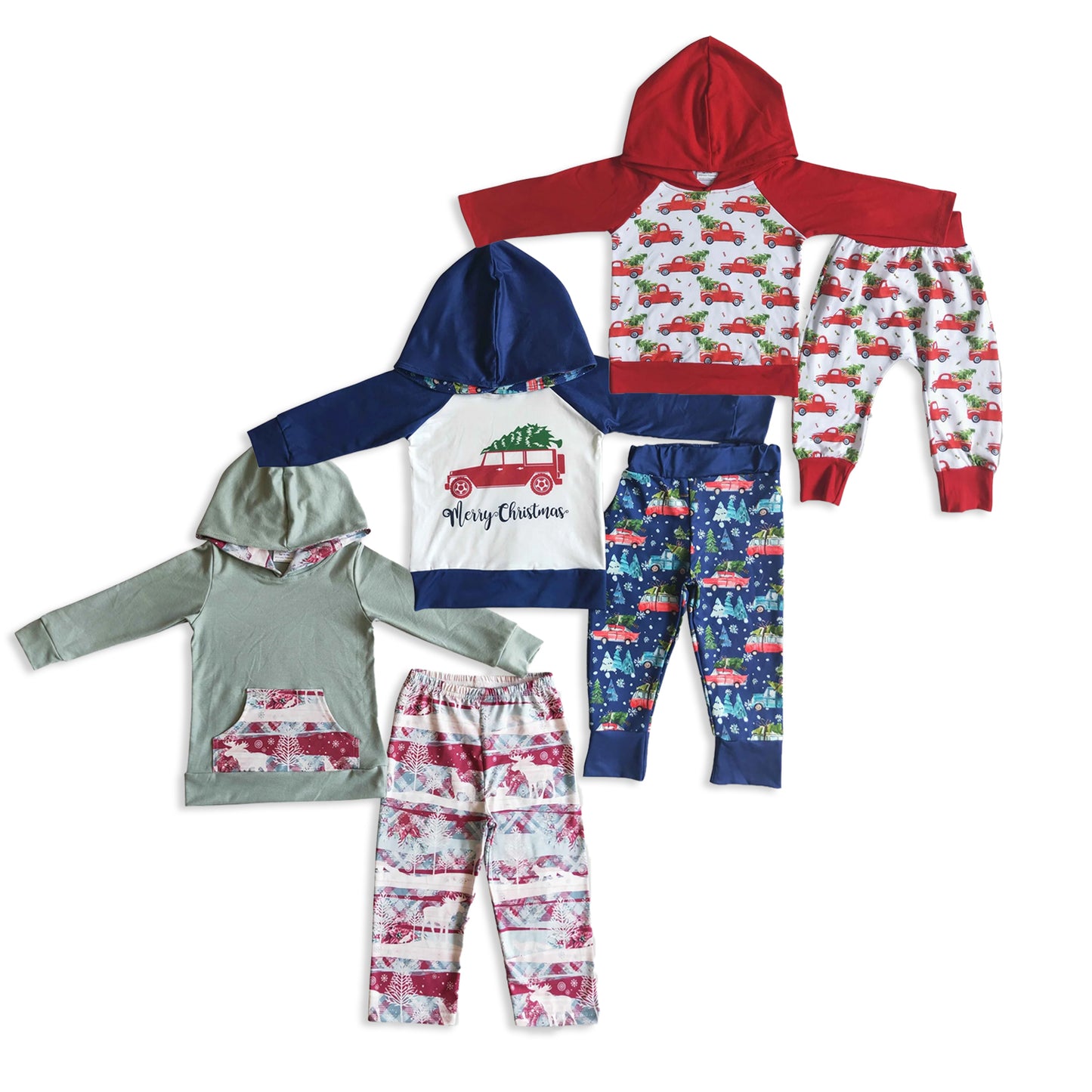 RTS NO MOQ Sibling baby boy clothes Christmas hooded Long Sleeve Hooded Suits
