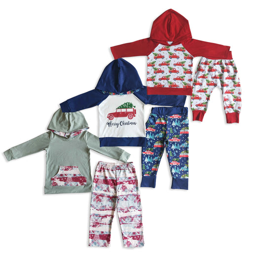 RTS NO MOQ Sibling baby boy clothes Christmas hooded Long Sleeve Hooded Suits