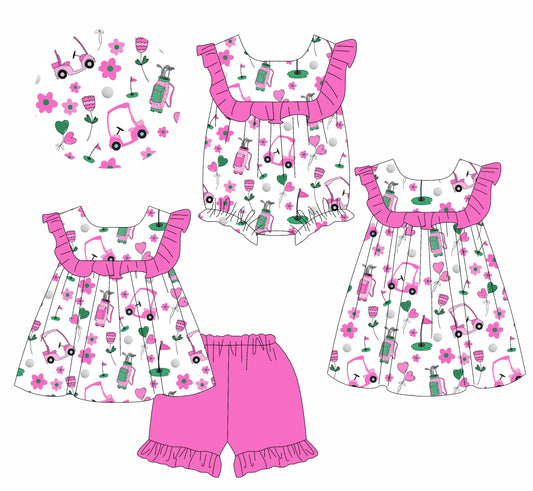 25.6.6 custom each style moq 5eta 4-6week Sibling Sisters floral pink baby girl short sleeve shorts sets and dress and rompers match family design
