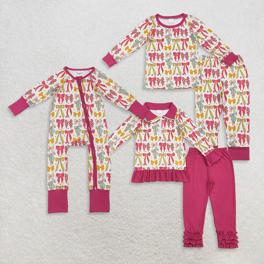 RTS NO MOQ Sibling Baby girls clothes bow long-sleeved trousers suit & rompers
