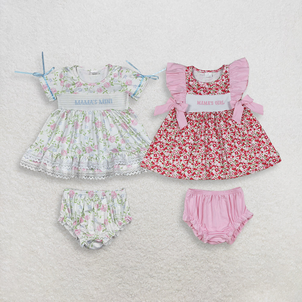 RTS NO MOQ Sibling Baby Girls Embroidery Flowers Tunic And Bummies Clothing Set