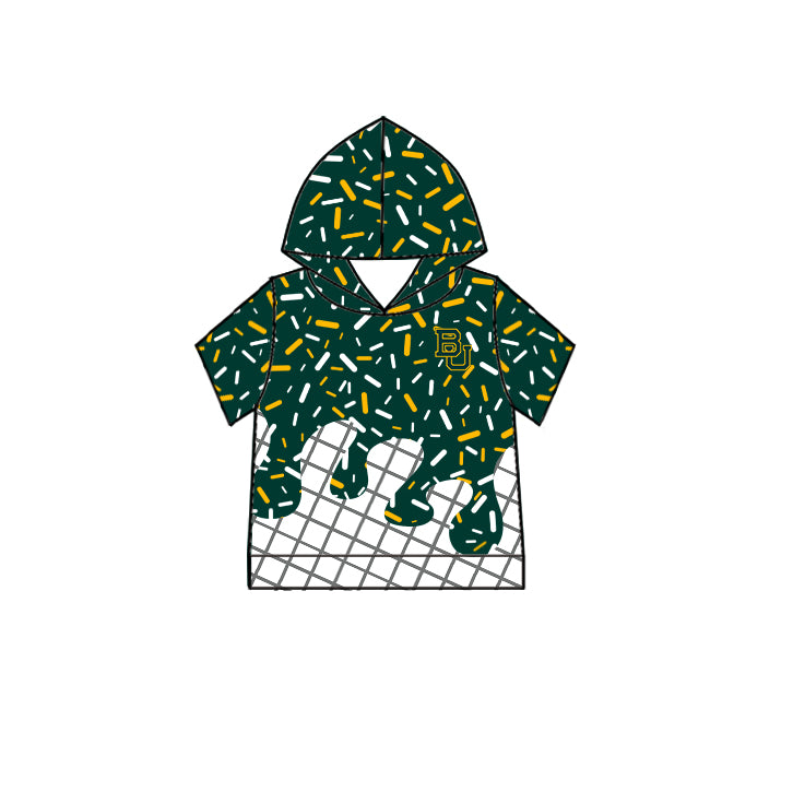 Custom moq 5 mix size milk silk summer teams Baby Camo Hooded Short Sleeve Top and Shorts Set Green Ice Cream Drips Hooded Top with Matching Shorts