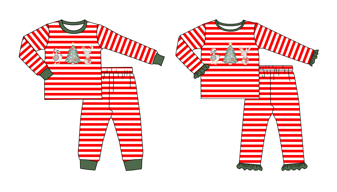 (Preorder new) No moq Baby Boys Girls Red Striped Long Sleeve Long Pant Two Piece Pajama Sleepwear Sets