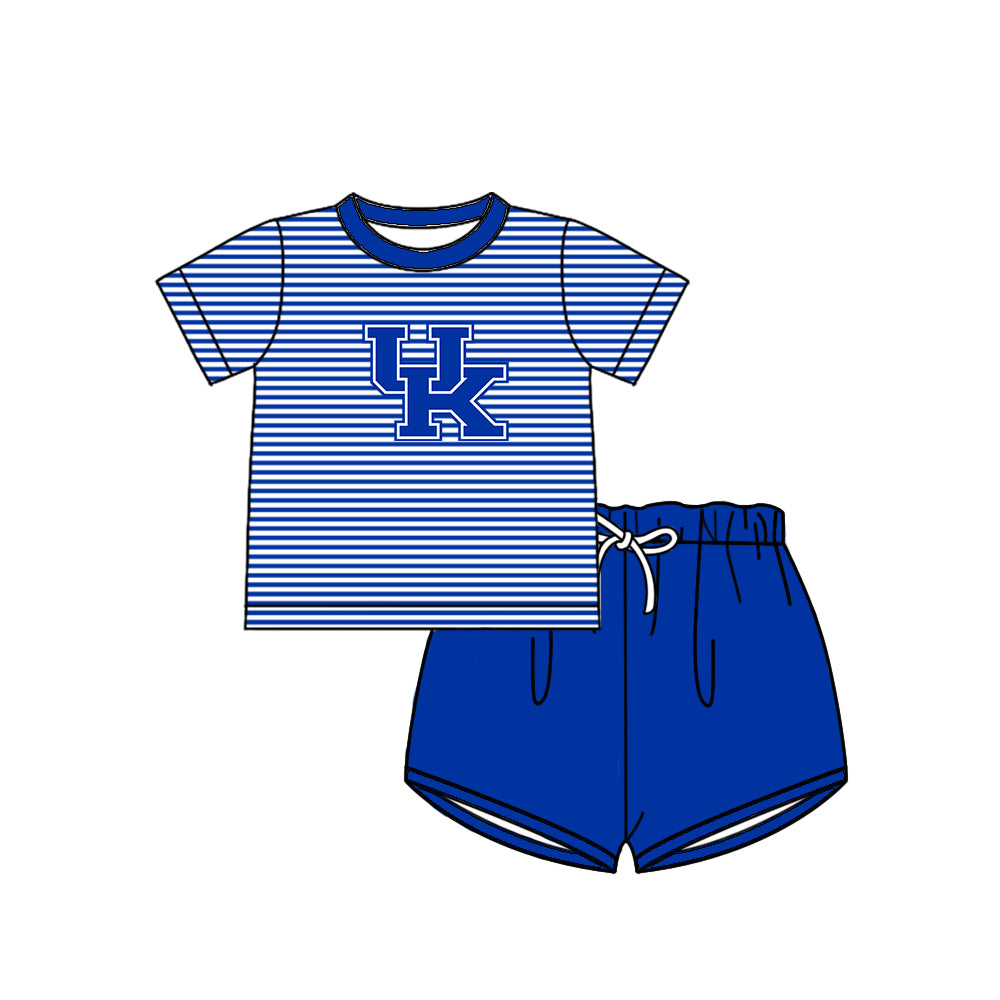 Custom moq 5 mix size milk silk summer teams baby girl boys clothes blue short sleeve shorts sets 2 and pants sets and rompers 2 series