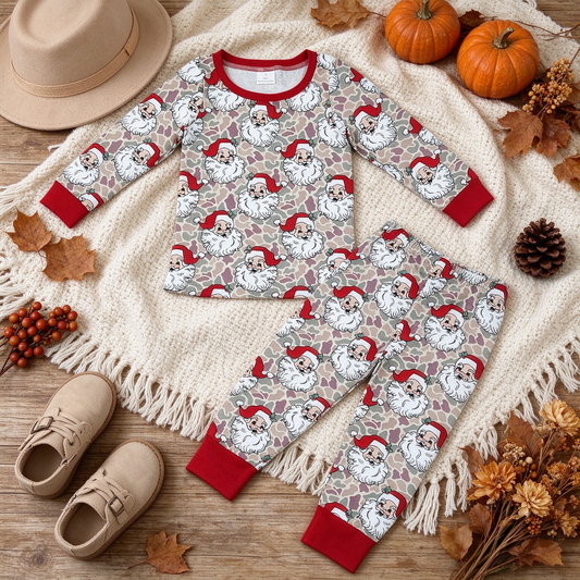 NEW RTS NO MOQ milk silk BLP1613 Baby Boys Khaki Camo Santa Long Sleeve Top Pant Christmas Pajamas Set