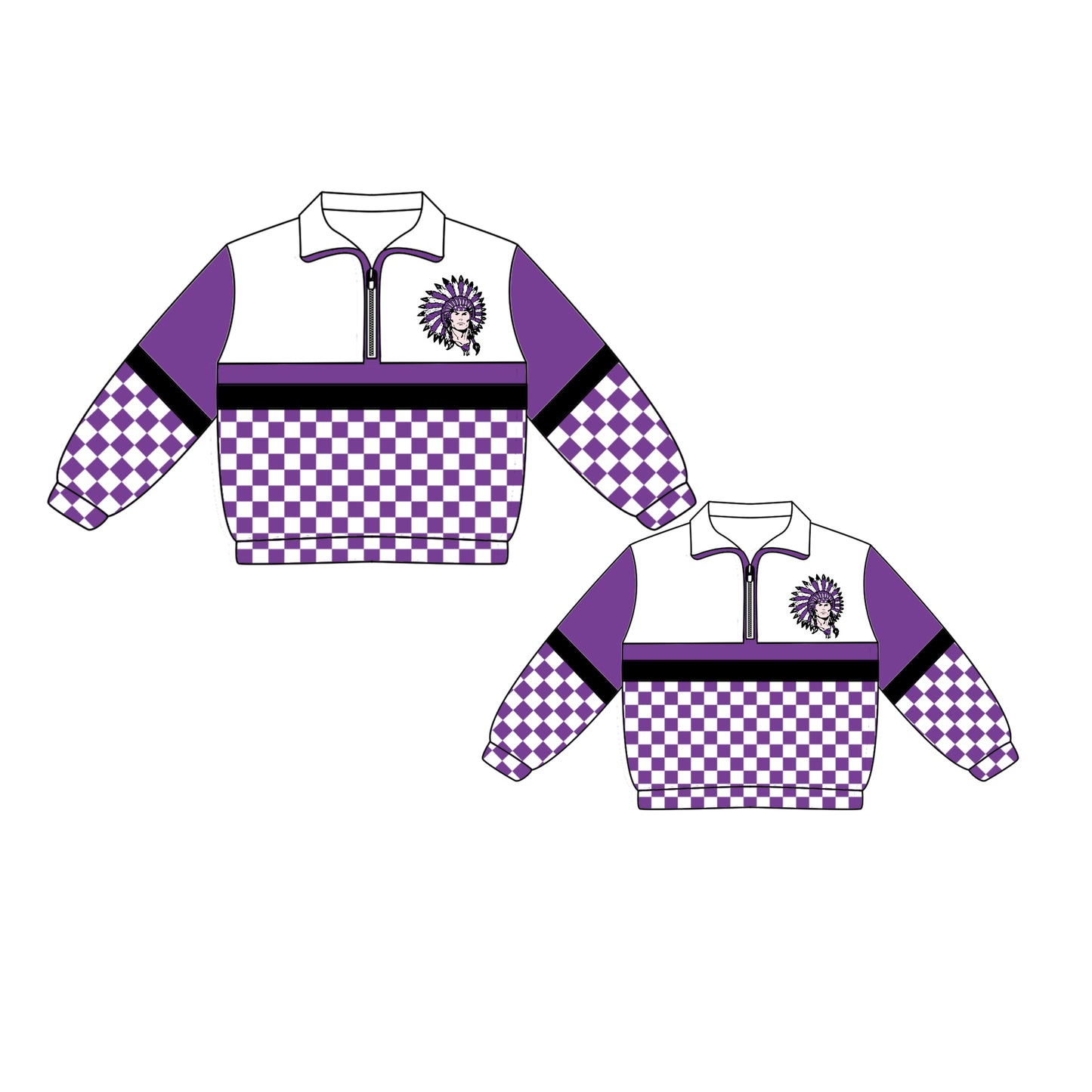 Custom moq 5 mix size milk silk summer teams Daddy and Me Purple Checked Long Sleeve Team Pullover Tops