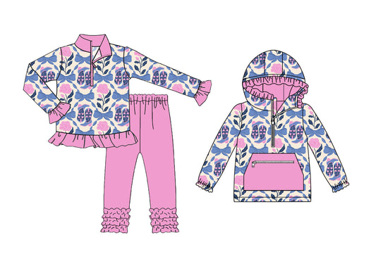 25.9.8 custom each style moq 5eta 4-6week Sibling Sisters floral boot bow baby girl long sleeve pants sets and top match family design