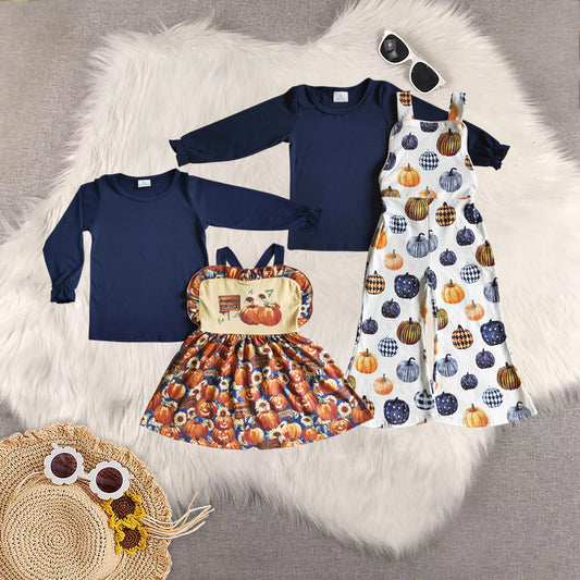 RTS NO MOQ Sibling Baby Girls halloween Long Sleeve Pants Set and dress