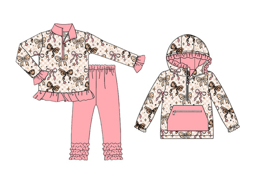 25.9.9 custom each style moq 5eta 4-6week Sibling Sisters bow baby girl long sleeve pants sets and top match family design