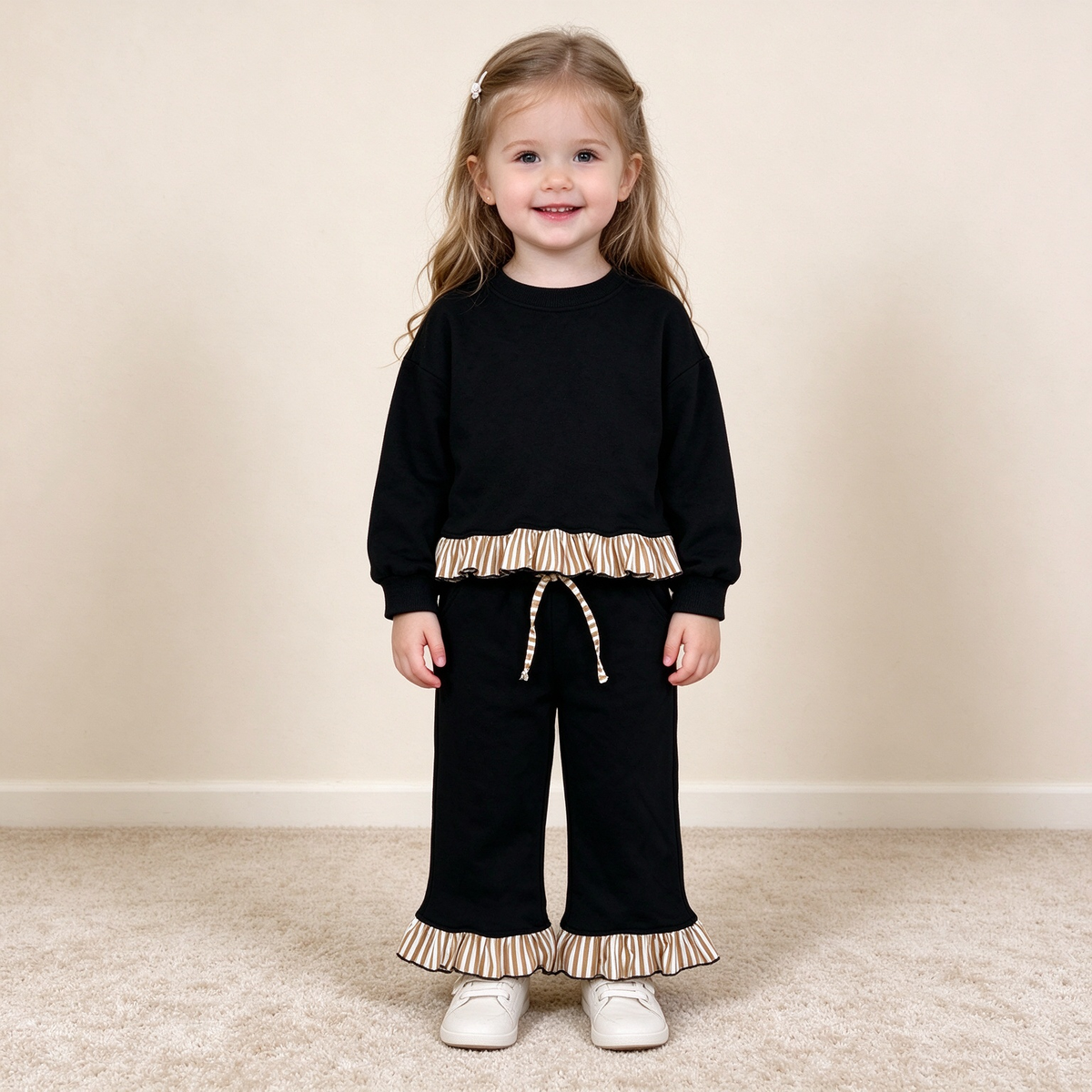 NEW RTS NO MOQ fleece GLP3671 Baby Boys Black Long Sleeve Sweatshirt Top Long Pants Casual Set