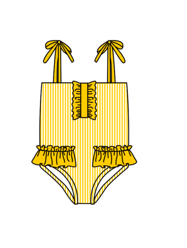 Custom moq 5 mix size milk silk summer teams baby girl boys clothes Yellow Two-Piece Swimsuit Set One Piece Swimsuits boy swim trunks