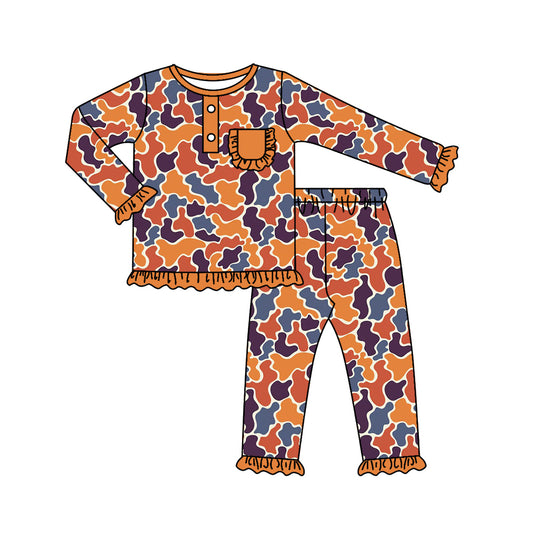 7.8 custom each style moq 5eta 4-6week Sibling Sister camouflage orange baby boys sets and rompers match family design