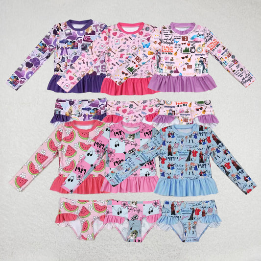 RTS NO MOQ Taylor Swift blue lace long sleeve swimsuit set