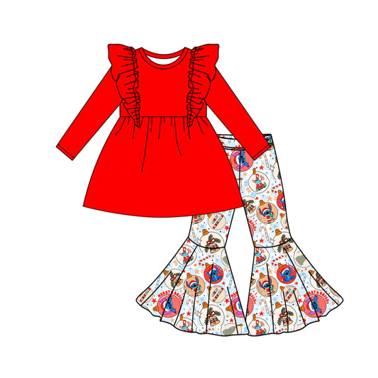 9.24 custom each style moq 5eta 4-6week baby girls clothes Christmas stitch red long sleeve pants sets\