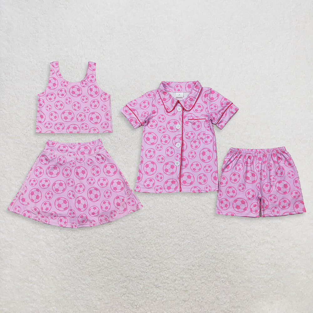 RTS NO MOQ Sibling Baby Girls Pink Soccer Buttons Shirt Shorts Pajamas Sets Active Wear Top Shorts Skirts Sets