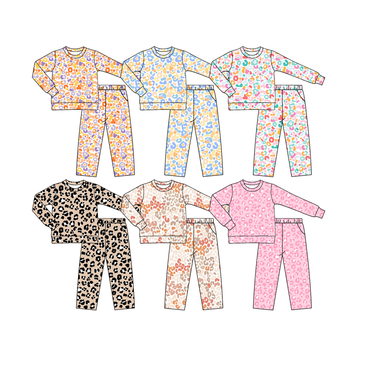 (Preorder new) No moq Baby Girls Leopard Print Crew Neck Top And Pant Set