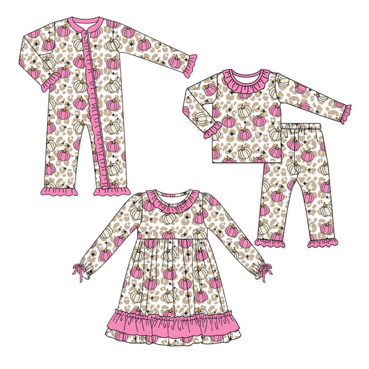 25.5.7 custom each style moq 5eta 4-6week Sibling Sisters pumpkin baby girl long sleeve pants sets and dress and rompers match family design