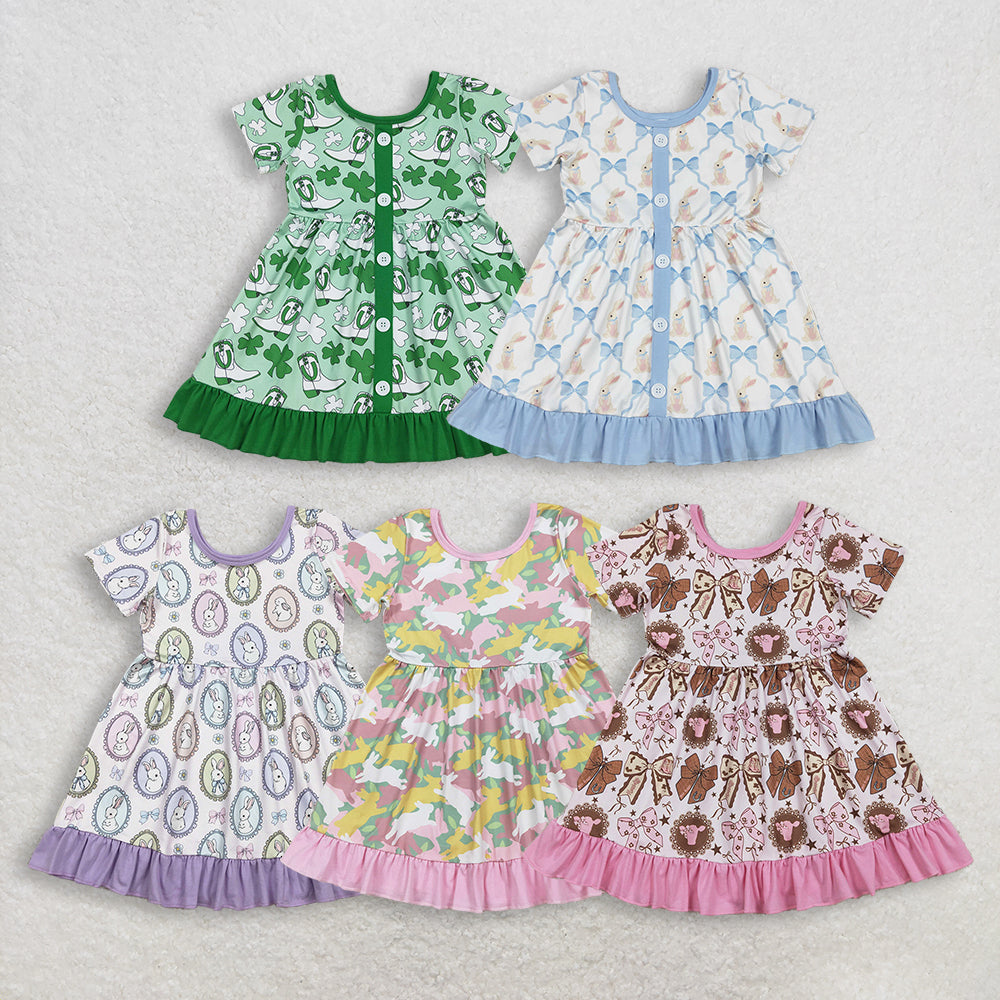 RTS NO MOQ Sibling Baby Girls Ruffle Knee-Length Dresses Cute  Baby Girls Dress