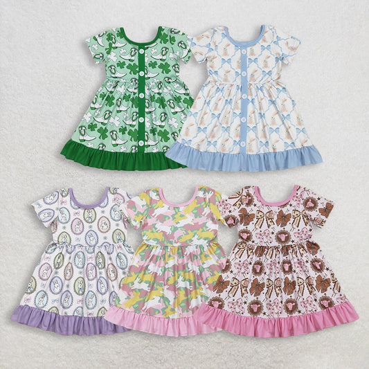 RTS NO MOQ Sibling Baby Girls Ruffle Knee-Length Dresses Cute  Baby Girls Dress