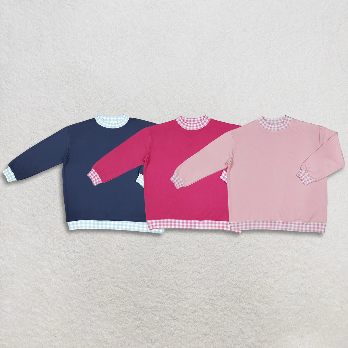 RTS NO MOQ Sibling milk silk Adult Women Long Sleeve Sweater Gingham Tee Shirts Tops