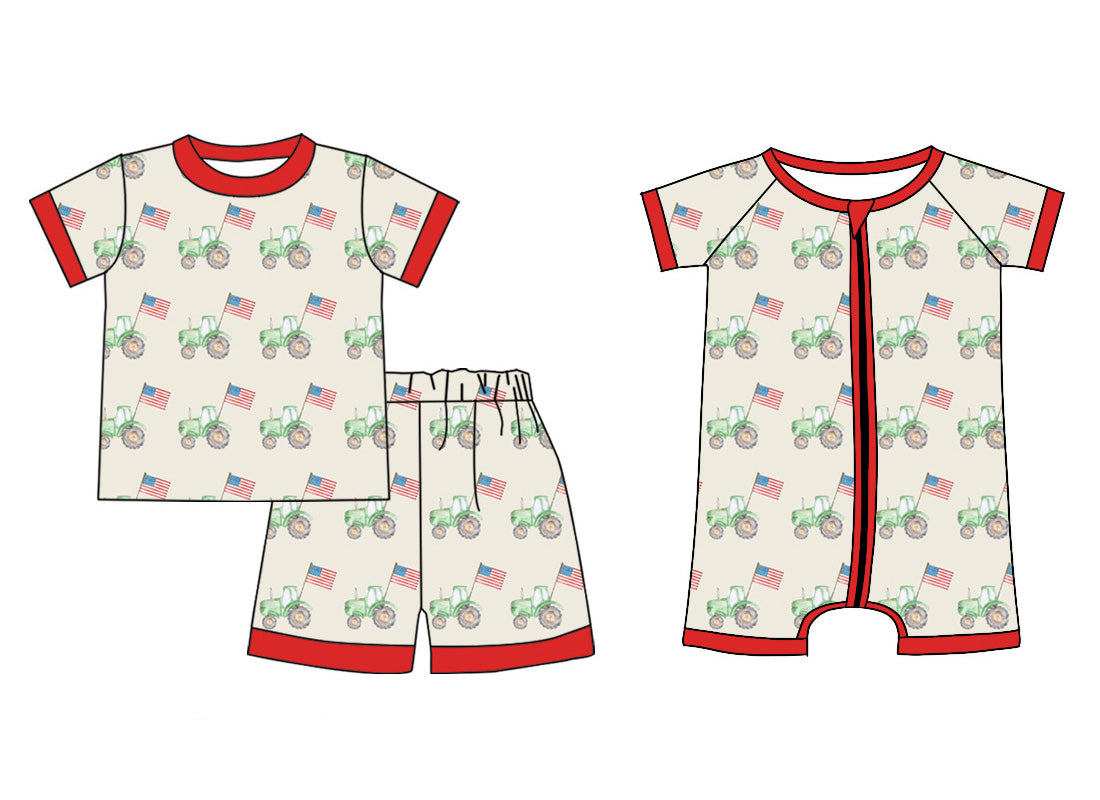 4.10  Custom moq 5 mix size Sibling Baby Boys 4th of July Short-Sleeved Top And Shorts Set Short-Sleeved Zip Romper Summer Outfit