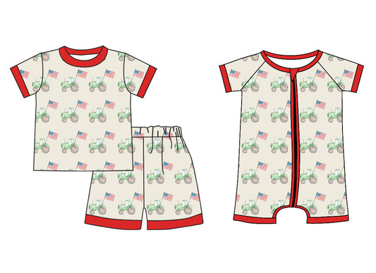4.10  Custom moq 5 mix size Sibling Baby Boys 4th of July Short-Sleeved Top And Shorts Set Short-Sleeved Zip Romper Summer Outfit
