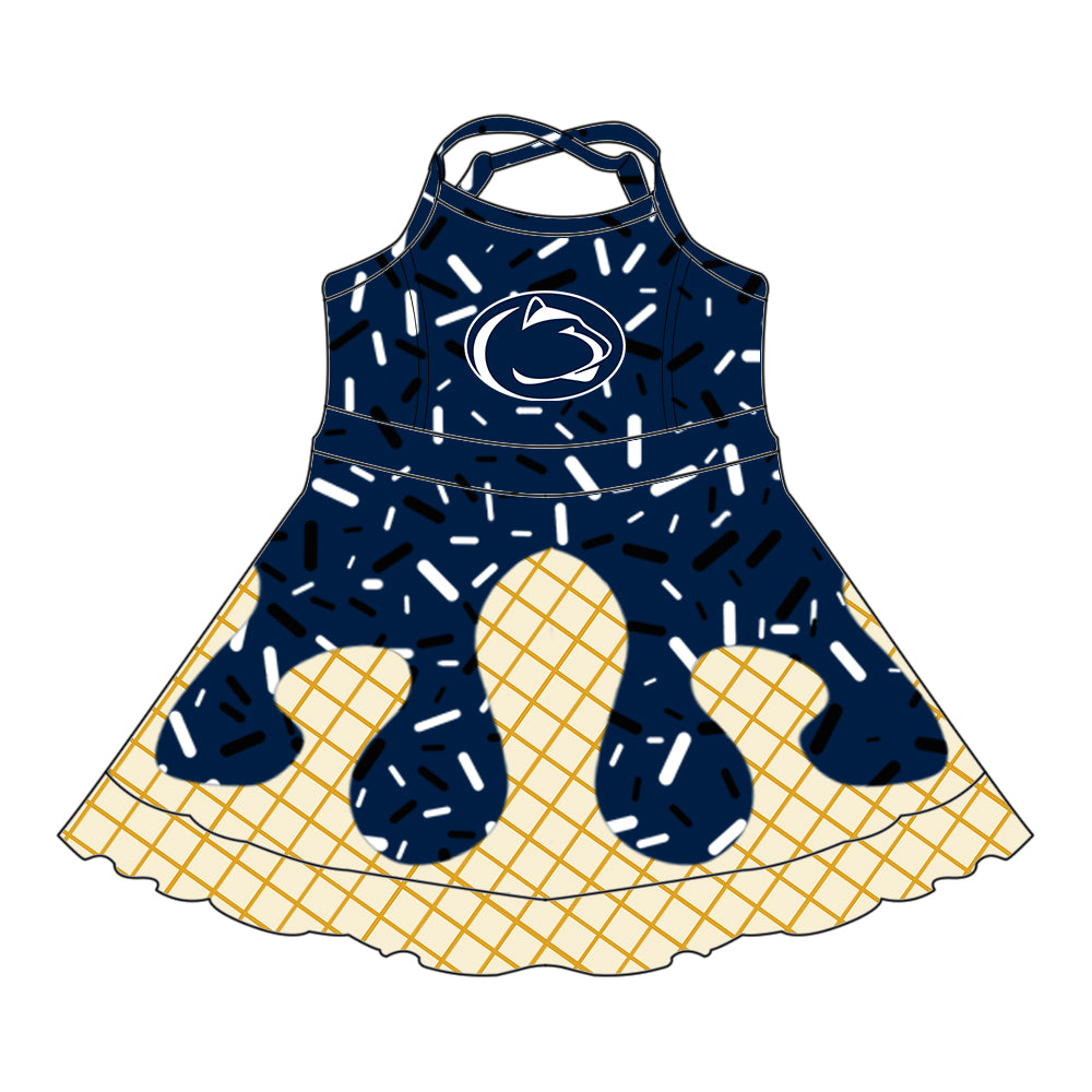 Custom summer teams baby girls clothes team dark blue hooded long sleeve tops and short sleeve top and dress and pants and shorts-25.6.2