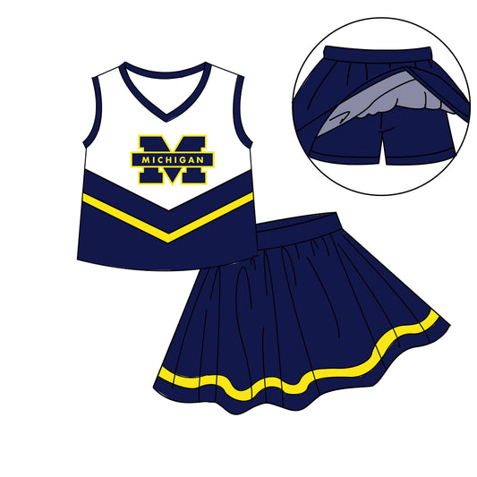 Custom moq 5 mix size milk silk eta 6-8weeks summer teams navy blue baby girls clothes team sleeveless skirts shorts sets-25.7.9