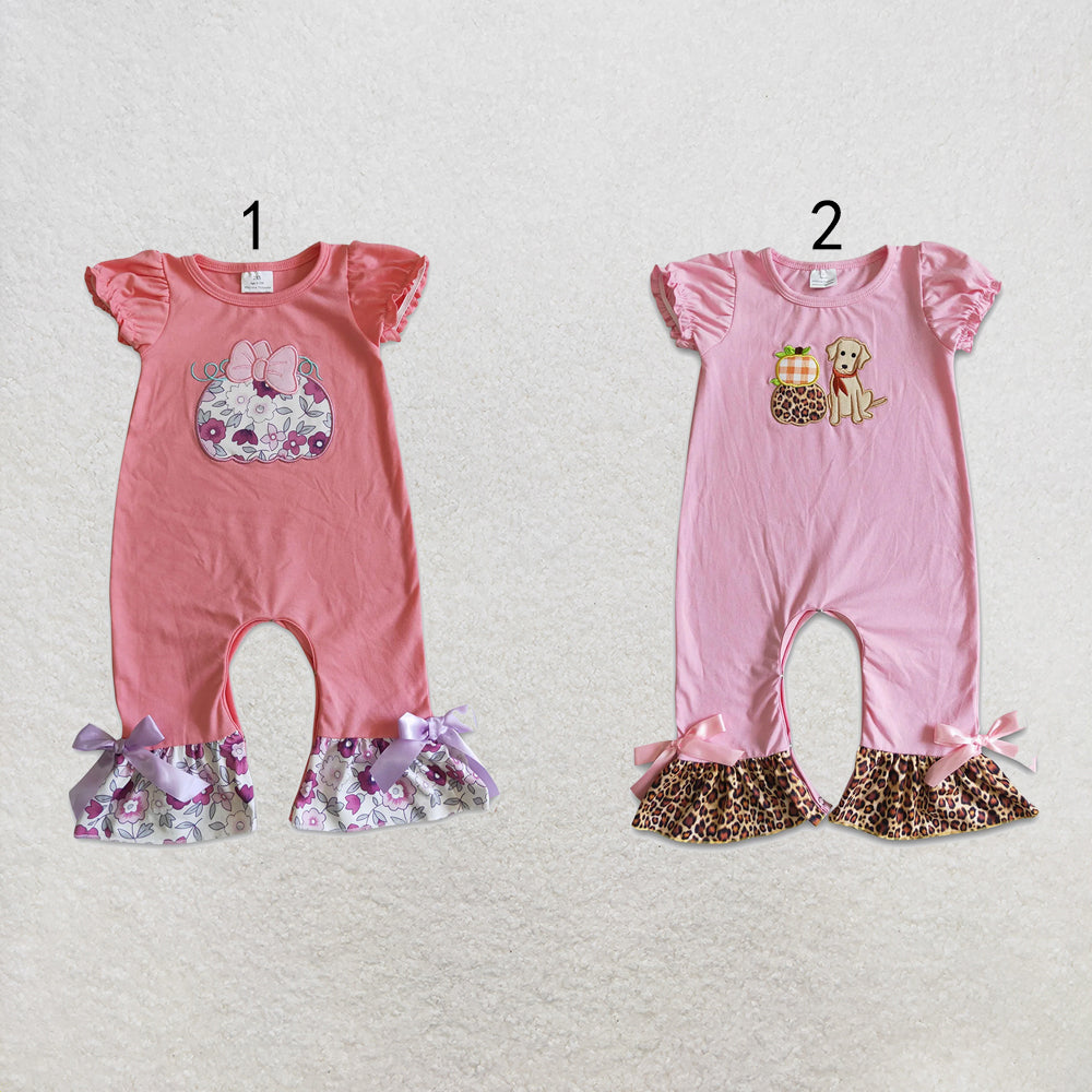 RTS NO MOQ Sibling milk silk Embroidery Baby Girls Floral Pumpkin Ruffle Rompers