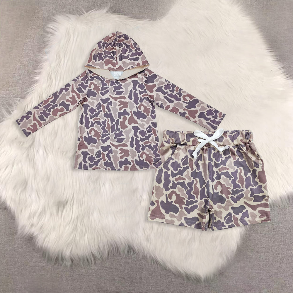 RTS NO MOQ Sibling baby boy clothes camouflage hooded long sleeved set and tops and shorts