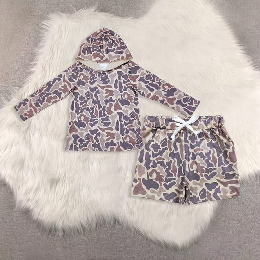RTS NO MOQ Sibling baby boy clothes camouflage hooded long sleeved set and tops and shorts